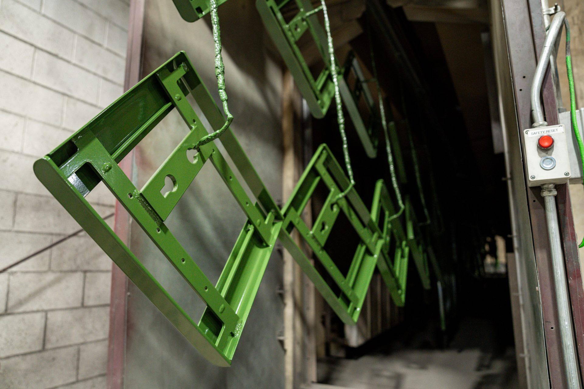 A drying green powder product that was sprayed by Keystone Koating